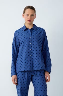 Cotton Pyjama Shirt with Polka Dots;${refinementColor}