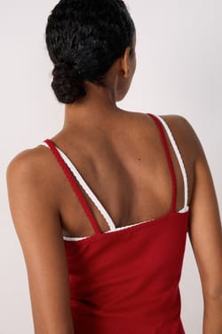Nightdress with thin straps in cotton pointelle;${refinementColor}