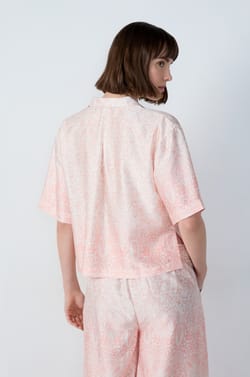 Short-Sleeved Patterned Satin Pajama Shirt;${refinementColor}