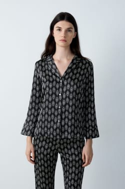 Printed Satin Pyjama Shirt;${refinementColor}
