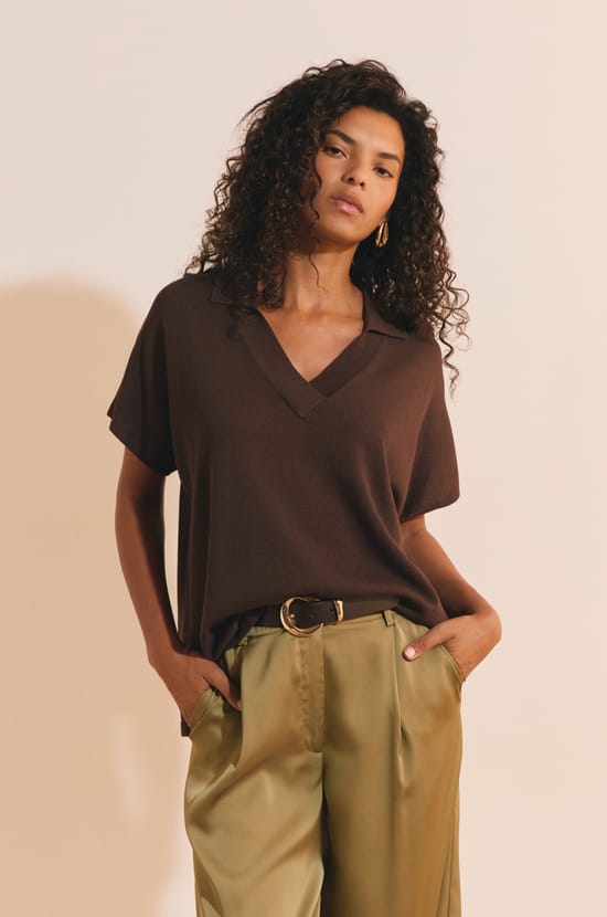 Pull manches courtes col polo;${refinementColor}