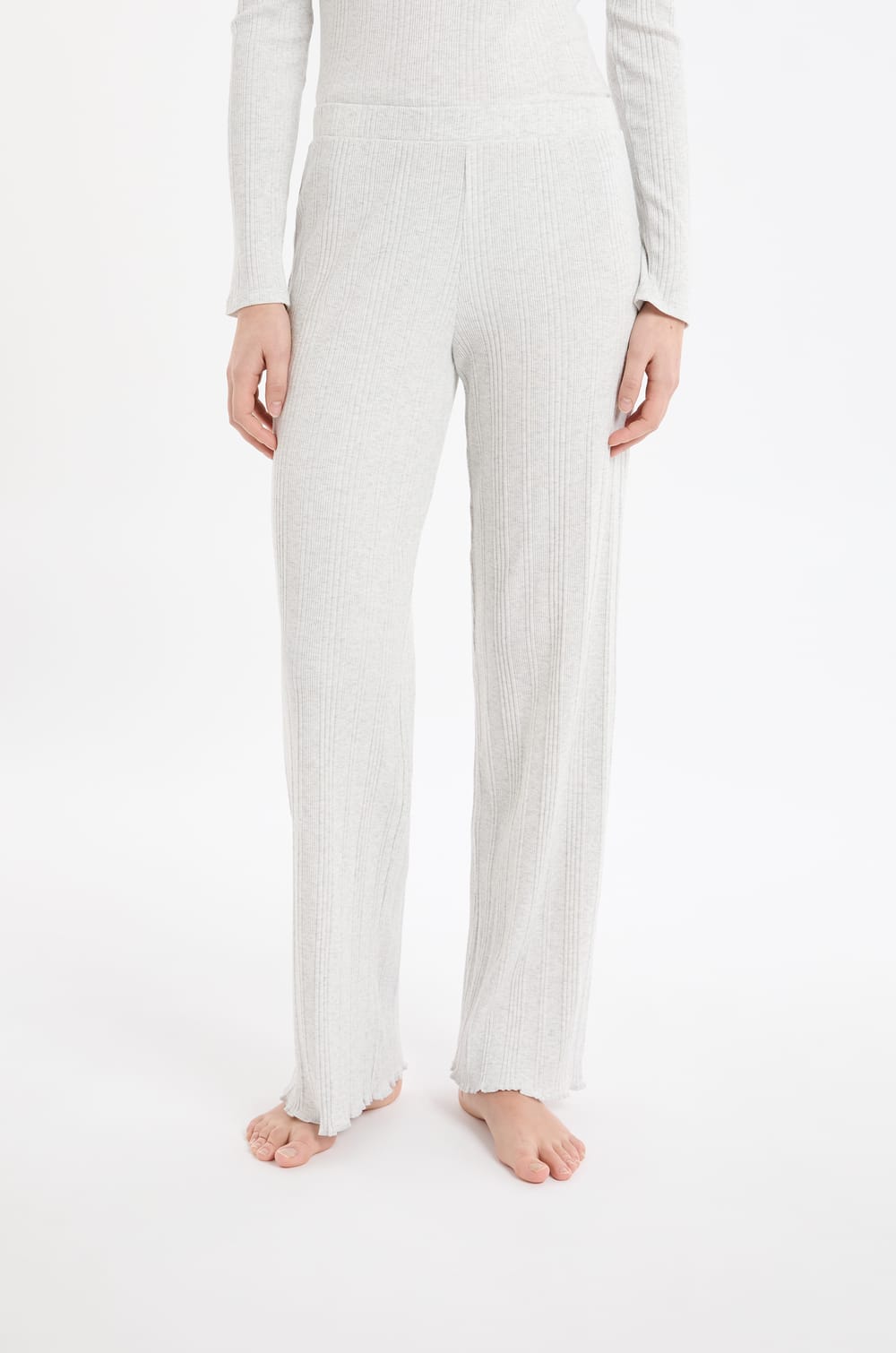 Straight ribbed cotton pyjama trousers;${refinementColor}
