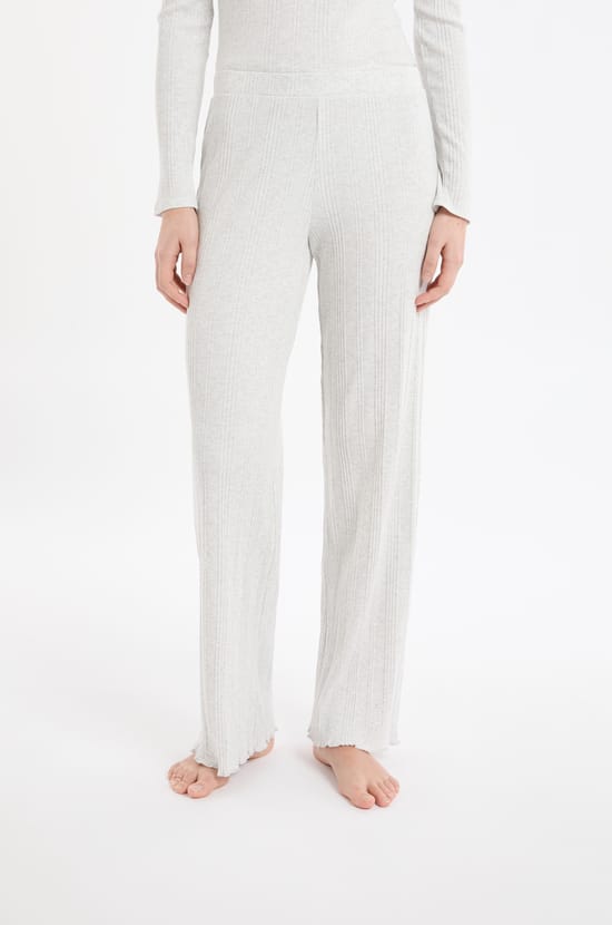 Pantalon de pyjama droit côtelé en coton;${refinementColor}