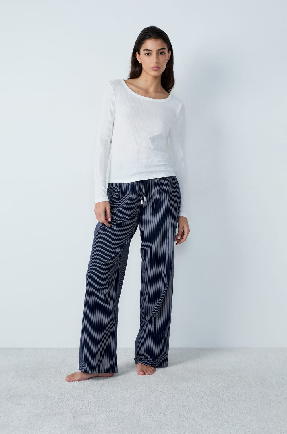 Long-sleeved ribbed cotton T-shirt;${refinementColor}