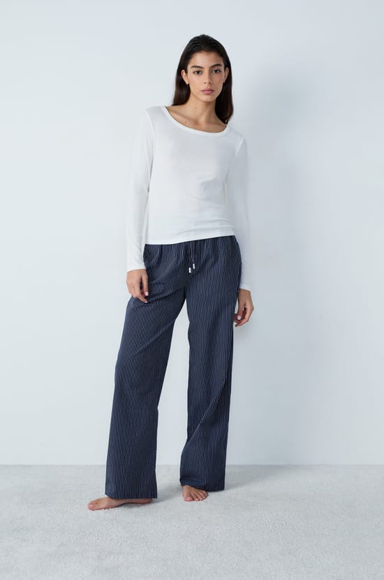 T-shirt manches longues côtelé en coton;${refinementColor}