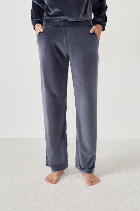 Velvet-Effect Pyjama Trousers;${refinementColor}