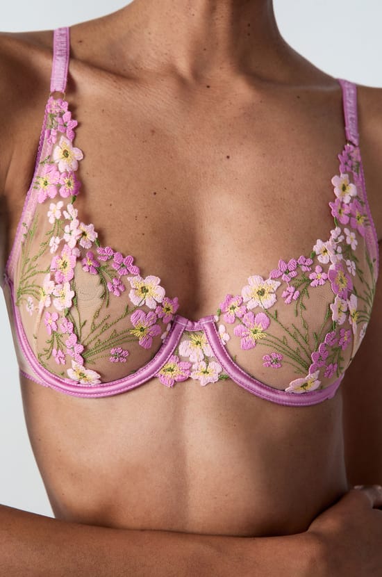 Unlined Demi Bra with Floral Embroidery;${refinementColor}