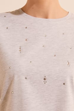 T-shirt &agrave; manches courtes en coton avec strass;${refinementColor}