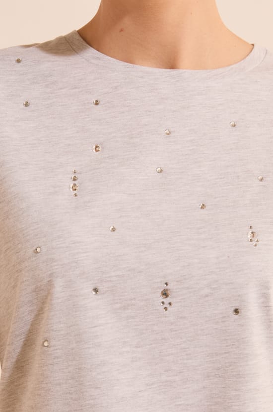 T-shirt &agrave; manches courtes en coton avec strass;${refinementColor}