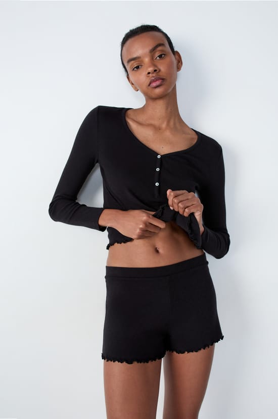 Short de pyjama en coton en pointelle;${refinementColor}