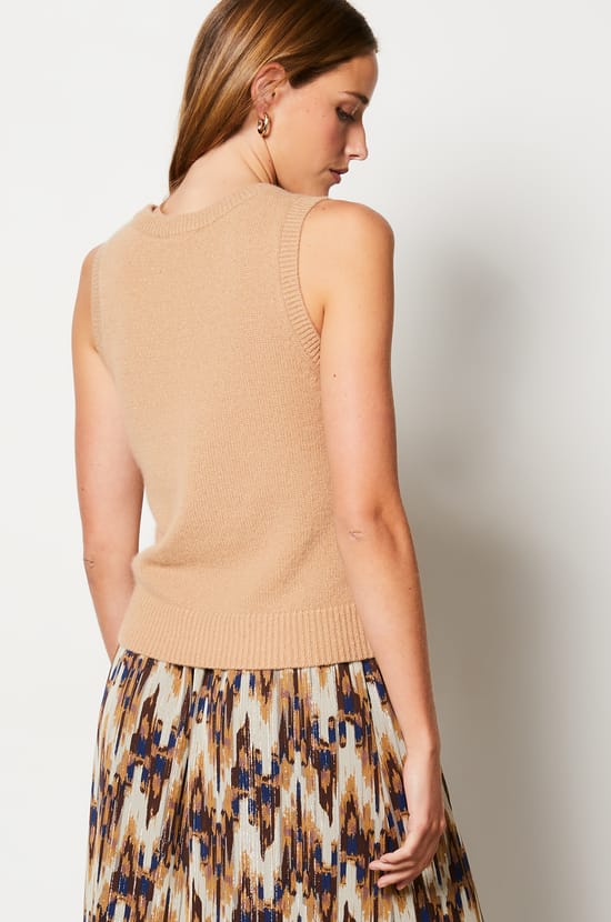 Pull sans manches col V 100% cachemire;${refinementColor}