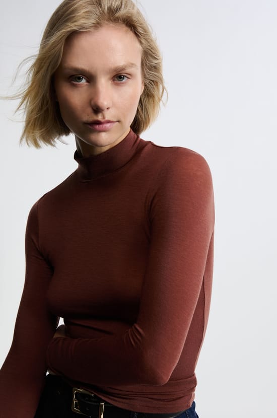 T-shirt manches longues col montant avec laine;${refinementColor}