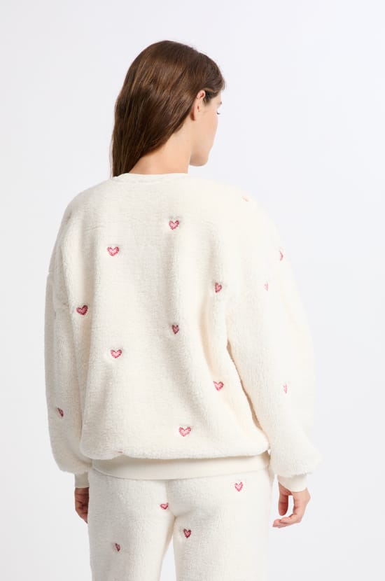 Sweatshirt à motifs coeurs effet polaire;${refinementColor}
