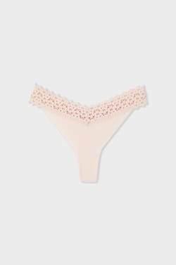 V-shape microfibre and lace tanga;${refinementColor}