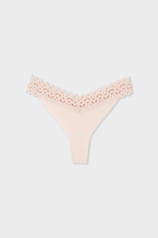 V-shape microfibre and lace tanga;${refinementColor}
