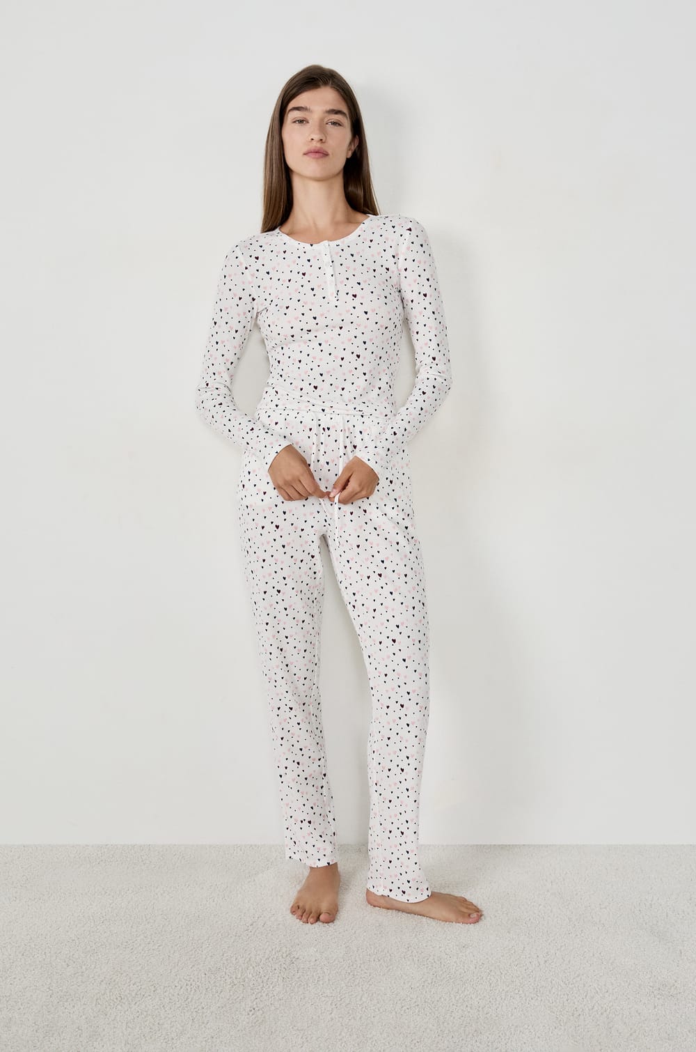 Pantalon de pyjama à imprimé cœurs;${refinementColor}