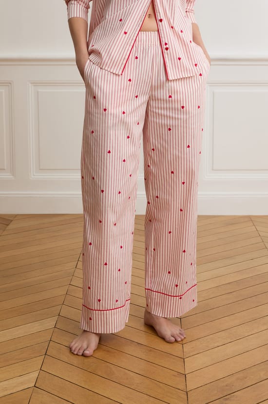 Pantalon de pyjama &agrave; rayures et c&oelig;urs avec coton;${refinementColor}