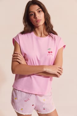 T-shirt de pyjama en coton &agrave; motif cerise;${refinementColor}
