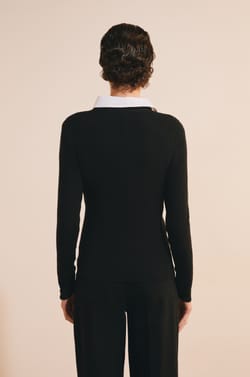 Pull manches longues &agrave; col V;${refinementColor}