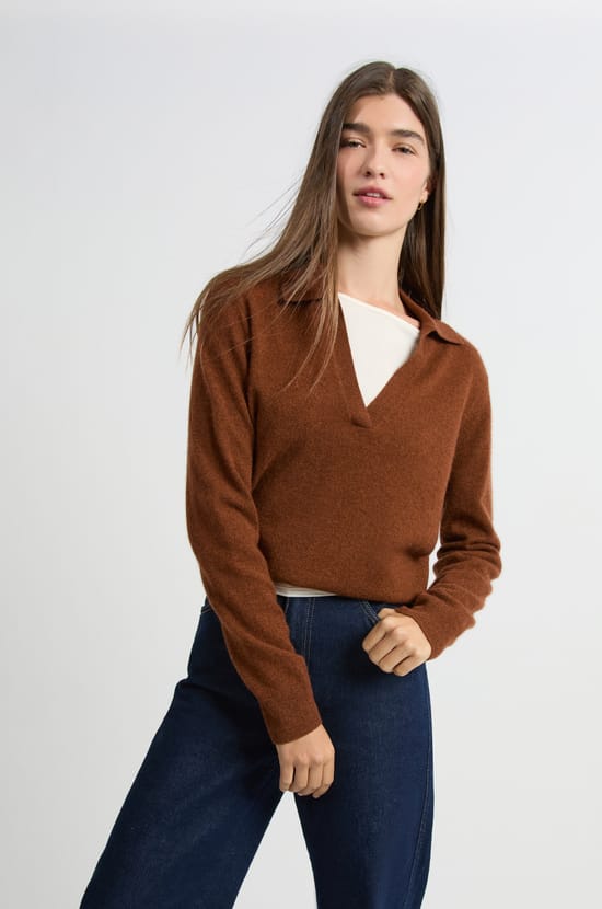 Pull col polo en cachemire;${refinementColor}
