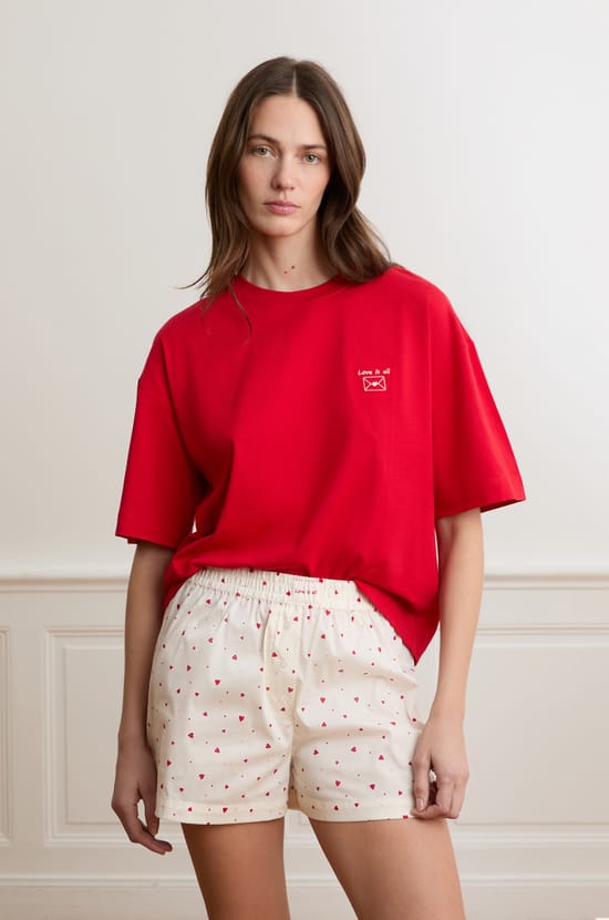 T-shirt manches courtes &agrave; inscripton "love is all" en coton;${refinementColor}