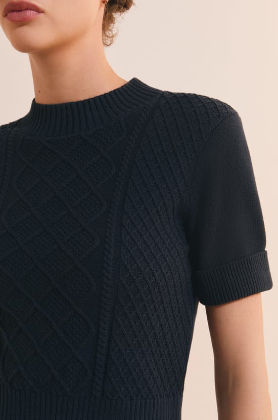 Pull manches courtes textur&eacute; en coton;${refinementColor}
