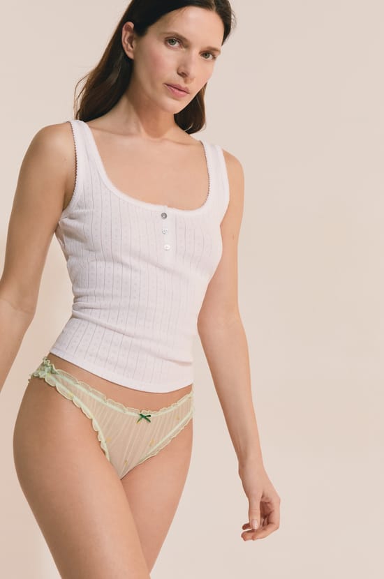 Tanga in Printed Tulle;${refinementColor}