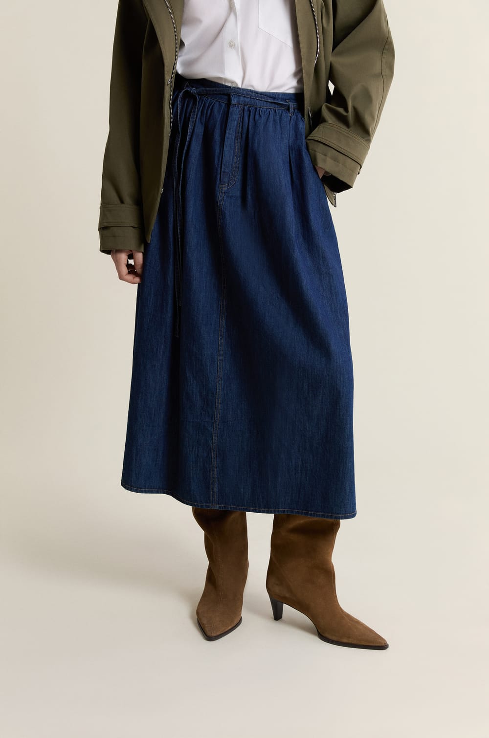 Falda larga de denim ligero;${refinementColor}