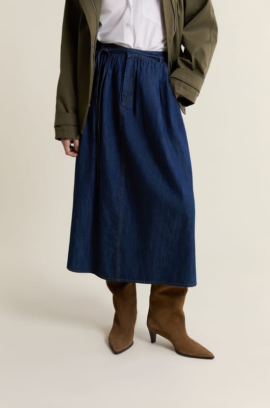 Jupe longue en jean l&eacute;ger;${refinementColor}