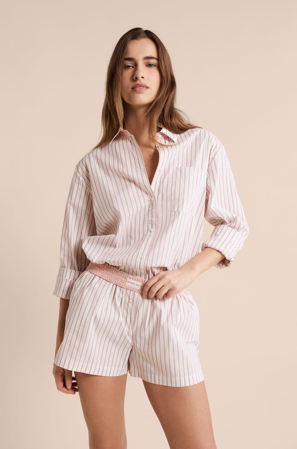 Pantal&oacute;n corto de pijama a rayas con algod&oacute;n;${refinementColor}