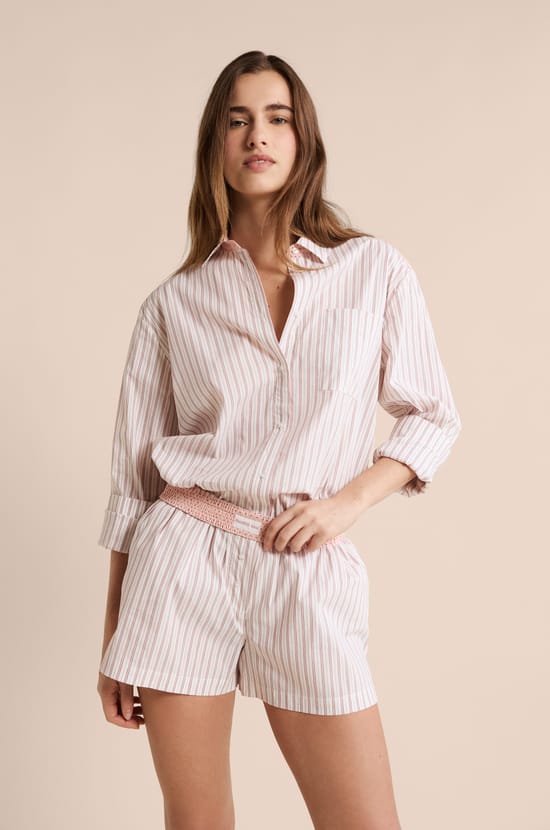 Striped Pyjama Shorts with Cotton;${refinementColor}