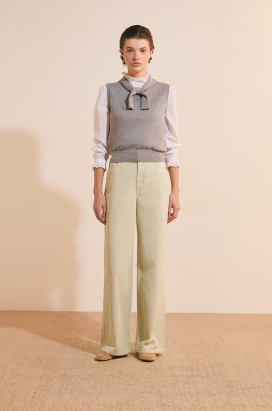 Pull sans manches avec lien &agrave; nouer en coton;${refinementColor}