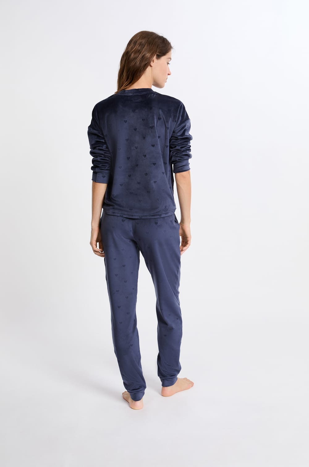 2-Piece Pajama Set With Heart Print Velvet Effect;${refinementColor}