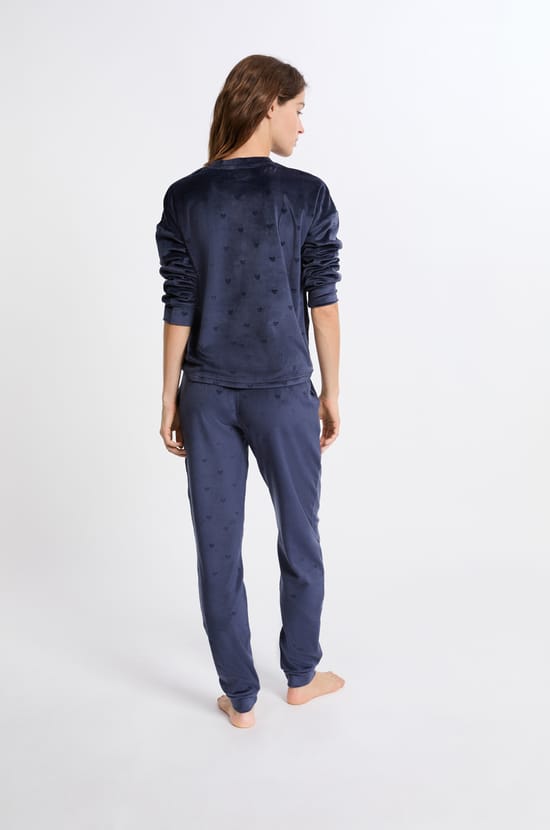 Ensemble de pyjama 2 pi&egrave;ces &agrave; motifs coeurs en velours;${refinementColor}