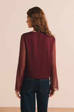 Blouse col V avec dentelle et transparence;${refinementColor}