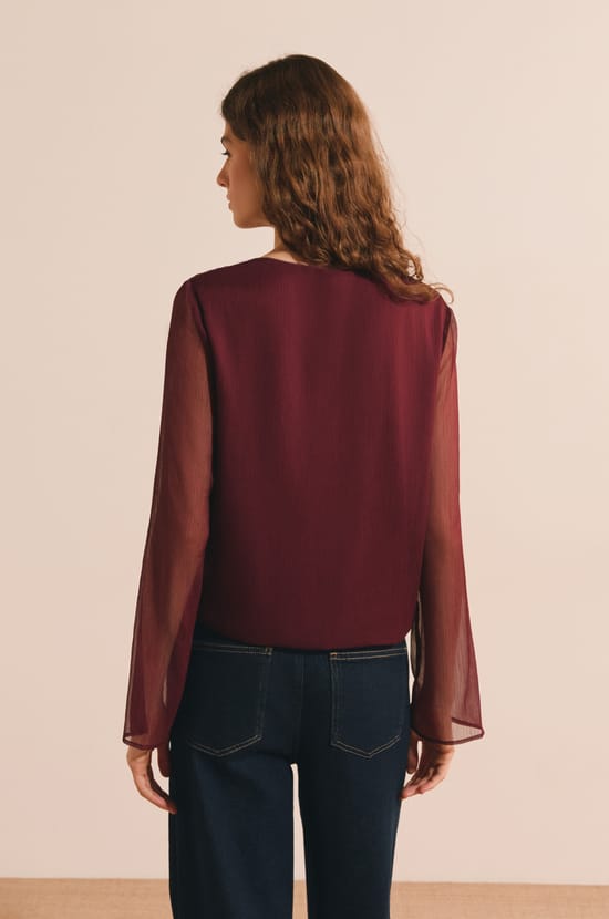 Blouse col V avec dentelle et transparence;${refinementColor}
