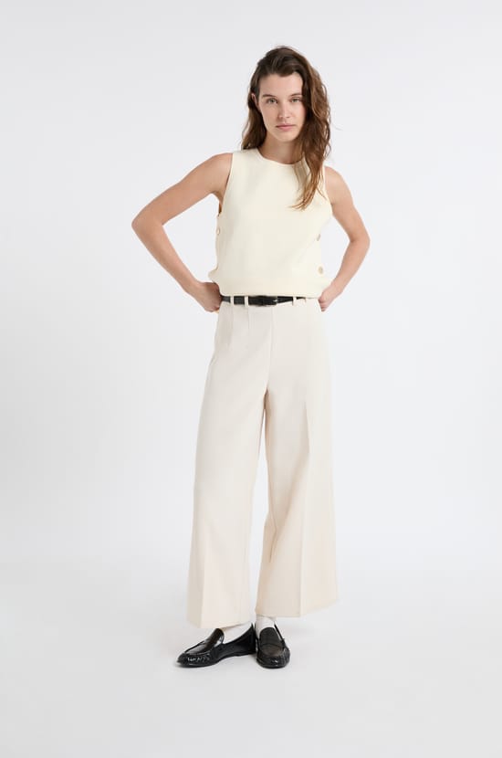 Top sans manches en coton avec boutons dor&eacute;s;${refinementColor}