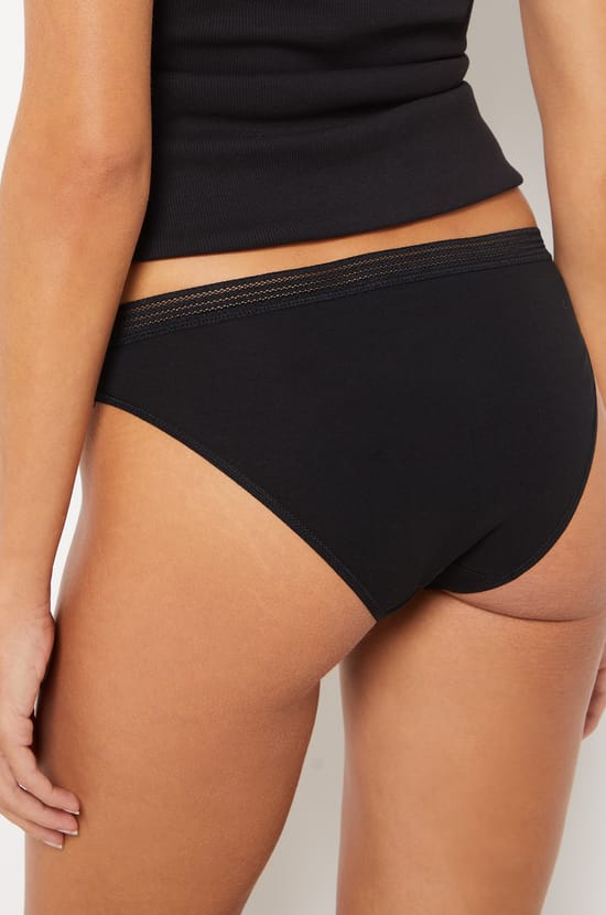 3-Pack of Cotton and Lace Briefs;${refinementColor}