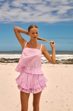 Top de algod&oacute;n con estampado de cuadros vichy;${refinementColor}