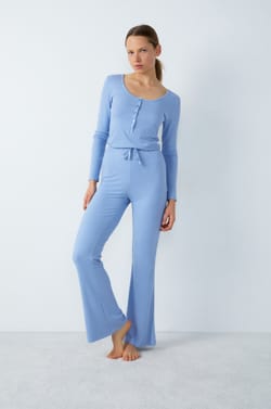 Ausgestellte Pyjama-Hose mit Rippenmuster und Pailletten;${refinementColor}