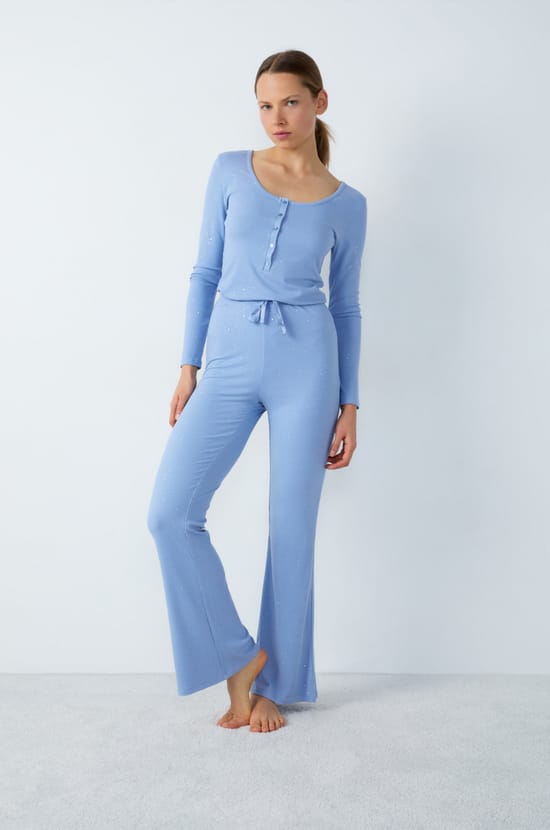 Pantalon de pyjama côtelé évasé à paillettes;${refinementColor}