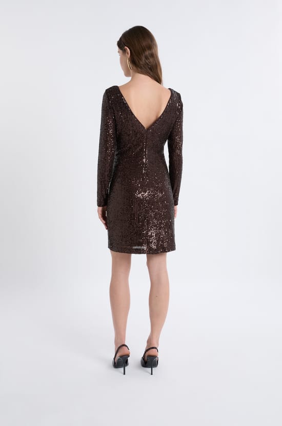 Long-sleeved sequin dress;${refinementColor}