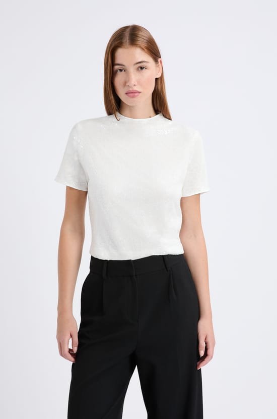 Short-sleeved sequin T-shirt;${refinementColor}