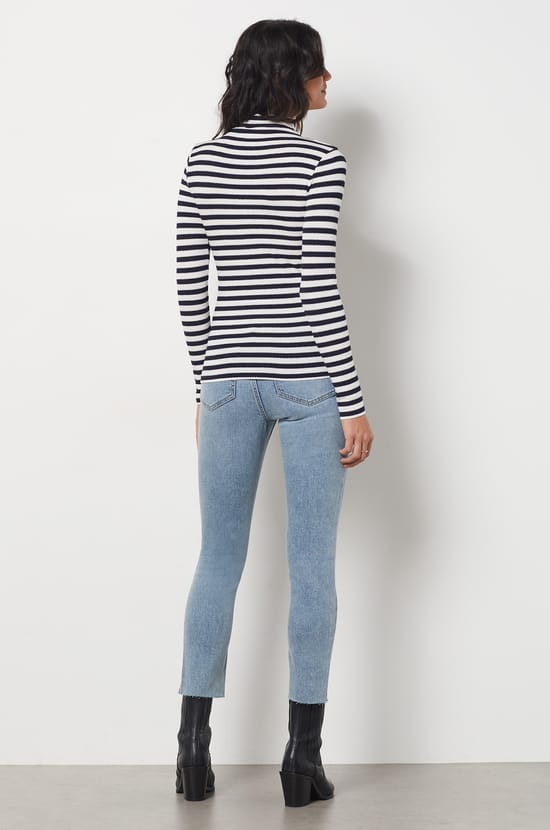 Long-sleeved Breton T-shirt with a high neck;${refinementColor}