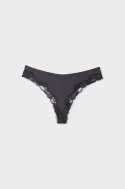 Tanga en microfibre et dentelle;${refinementColor}