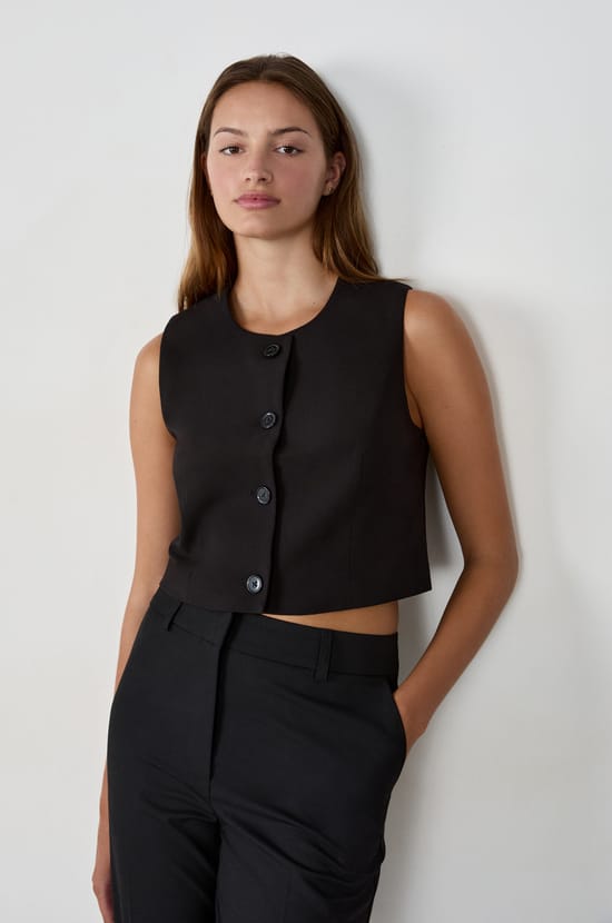 Sleeveless Short Top with Buttons;${refinementColor}