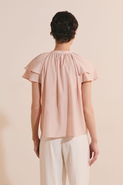 Top manches courtes bouffantes &agrave; nouer;${refinementColor}