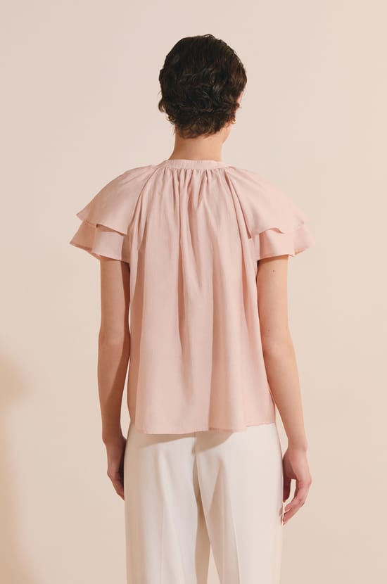 Top manches courtes bouffantes &agrave; nouer;${refinementColor}