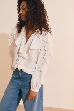 Chemise manches longues &agrave; volants;${refinementColor}