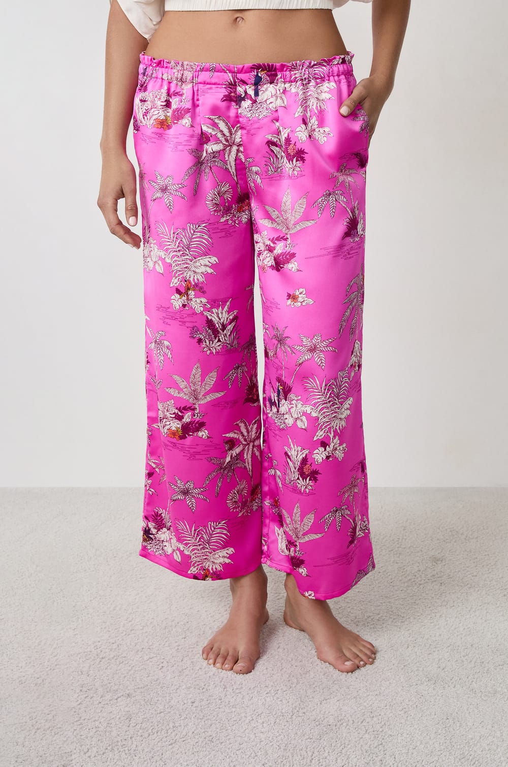 Satinierte Pyjama-Hose mit Print;${refinementColor}